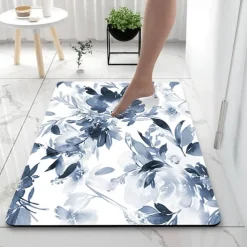 Spike Retro Flowers Bathroom Deco Diatomaceous Earth Bath Mat Soft Mat Rubber Anti-Slip Fast Dry Super Absorbent Thin Bathroom Mat for Under Door - Bathroom Floor Mat Rug Bathtub Front Shower Mat Sink