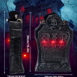 Spooky Halloween Cemetery Decor - Electric Grave Marker with Glowing Red Eyes & 