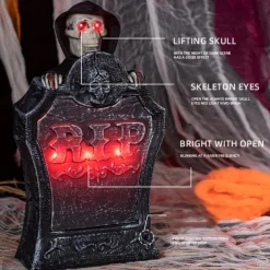 Spooky Halloween Cemetery Decor - Electric Grave Marker with Glowing Red Eyes & 
