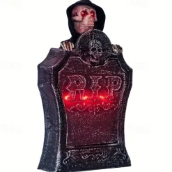 Spooky Halloween Cemetery Decor - Electric Grave Marker with Glowing Red Eyes & 