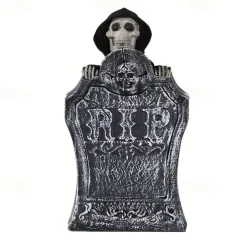 Spooky Halloween Cemetery Decor - Electric Grave Marker with Glowing Red Eyes & 