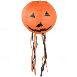 Spooky Halloween Pumpkin Lantern with Whisker Paper Perfect for Ghost Festival Atmosphere Arrangement and Home Decor