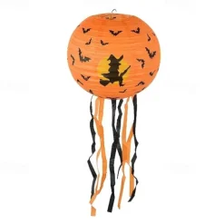 Spooky Halloween Pumpkin Lantern with Whisker Paper Perfect for Ghost Festival Atmosphere Arrangement and Home Decor