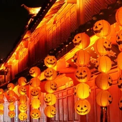 Spooky Halloween Pumpkin Lantern with Whisker Paper Perfect for Ghost Festival Atmosphere Arrangement and Home Decor