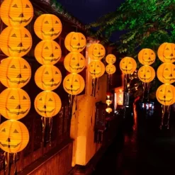 Spooky Halloween Pumpkin Lantern with Whisker Paper Perfect for Ghost Festival Atmosphere Arrangement and Home Decor