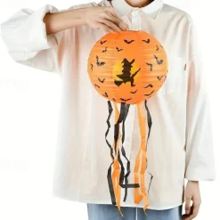 Spooky Halloween Pumpkin Lantern with Whisker Paper Perfect for Ghost Festival Atmosphere Arrangement and Home Decor