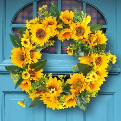 Spring Wreath Artificial Sunflower & Vine Garland - Rustic Hanging Decoration for Doors, Fences, Windows & Storefronts