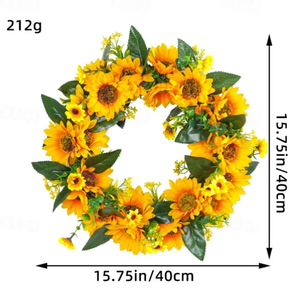 Spring Wreath Artificial Sunflower & Vine Garland - Rustic Hanging Decoration for Doors, Fences, Windows & Storefronts