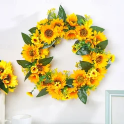 Spring Wreath Artificial Sunflower & Vine Garland - Rustic Hanging Decoration for Doors, Fences, Windows & Storefronts