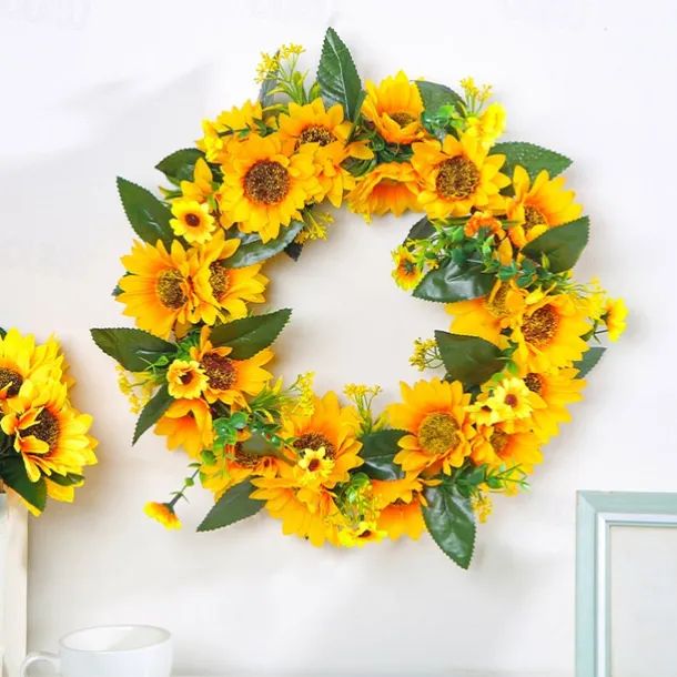 Spring Wreath Artificial Sunflower & Vine Garland - Rustic Hanging Decoration for Doors, Fences, Windows & Storefronts