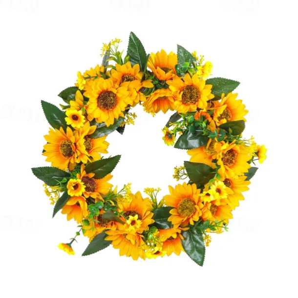 Spring Wreath Artificial Sunflower & Vine Garland - Rustic Hanging Decoration for Doors, Fences, Windows & Storefronts