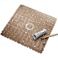 Square Bath Mat Non-slip Shower Mats - 21 x 21 inch Non Slip Bathtub Mat with Suction Cup, Safety Shower Stall Mats for Kids & Elderly, Shower Mat with Drain Holes, Machine Washable