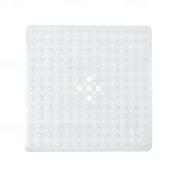 Square Bath Mat Non-slip Shower Mats - 21 x 21 inch Non Slip Bathtub Mat with Suction Cup, Safety Shower Stall Mats for Kids & Elderly, Shower Mat with Drain Holes, Machine Washable, Clear White