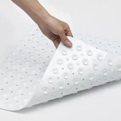 Square Bath Mat Non-slip Shower Mats - 21 x 21 inch Non Slip Bathtub Mat with Suction Cup, Safety Shower Stall Mats for Kids & Elderly, Shower Mat with Drain Holes, Machine Washable, Clear White