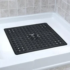 Square Bath Mat Non-slip Shower Mats - 21 x 21 inch Non Slip Bathtub Mat with Suction Cup, Safety Shower Stall Mats for Kids & Elderly, Shower Mat with Drain Holes, Machine Washable, Clear White
