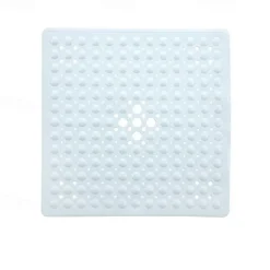 Square Bath Mat Non-slip Shower Mats - 21 x 21 inch Non Slip Bathtub Mat with Suction Cup, Safety Shower Stall Mats for Kids & Elderly, Shower Mat with Drain Holes, Machine Washable, Clear White