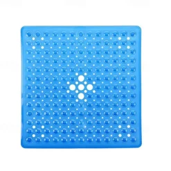 Square Bath Mat Non-slip Shower Mats - 21 x 21 inch Non Slip Bathtub Mat with Suction Cup, Safety Shower Stall Mats for Kids & Elderly, Shower Mat with Drain Holes, Machine Washable, Clear White