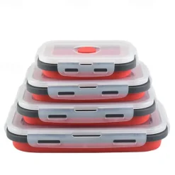Square Silicone Crisper Refrigerator Outdoor Portable Lunch Box Retractable Folding Silicone Lunch Box Set