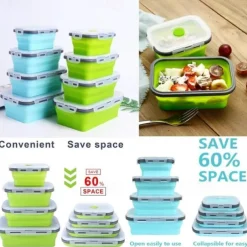 Square Silicone Crisper Refrigerator Outdoor Portable Lunch Box Retractable Folding Silicone Lunch Box Set