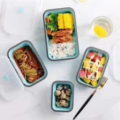 Square Silicone Crisper Refrigerator Outdoor Portable Lunch Box Retractable Folding Silicone Lunch Box Set
