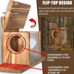 Squirrel Feeder, Wall Mounted Wooden Sturdy Structure Backyard Squirrel Canteen, Damp Proof Outdoor Log Squirrel Feeding Box for Garden, Tree