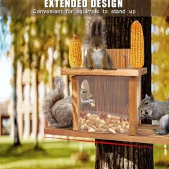 Squirrel Feeder, Wall Mounted Wooden Sturdy Structure Backyard Squirrel Canteen, Damp Proof Outdoor Log Squirrel Feeding Box for Garden, Tree