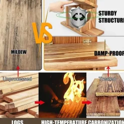 Squirrel Feeder, Wall Mounted Wooden Sturdy Structure Backyard Squirrel Canteen, Damp Proof Outdoor Log Squirrel Feeding Box for Garden, Tree