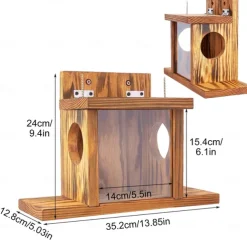 Squirrel Feeder, Wall Mounted Wooden Sturdy Structure Backyard Squirrel Canteen, Damp Proof Outdoor Log Squirrel Feeding Box for Garden, Tree