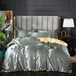 Stain Silk Duvet Cover Bedding Sets Comforter Cover with 1 Duvet Cover or Coverlet，1Sheet，2 Pillowcases for Double/Queen/King(1 Pillowcase for Twin/Single)