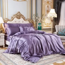 Stain Silk Duvet Cover Bedding Sets Comforter Cover with 1 Duvet Cover or Coverlet，1Sheet，2 Pillowcases for Double/Queen/King(1 Pillowcase for Twin/Single)