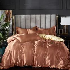 Stain Silk Duvet Cover Bedding Sets Comforter Cover with 1 Duvet Cover or Coverlet，1Sheet，2 Pillowcases for Double/Queen/King(1 Pillowcase for Twin/Single)