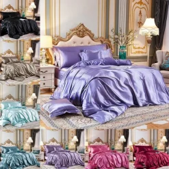 Stain Silk Duvet Cover Bedding Sets Comforter Cover with 1 Duvet Cover or Coverlet，1Sheet，2 Pillowcases for Double/Queen/King(1 Pillowcase for Twin/Single)