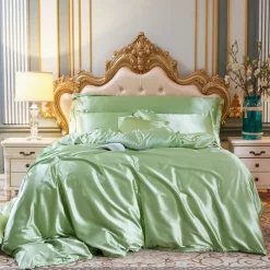 Stain Silk Duvet Cover Bedding Sets Comforter Cover with 1 Duvet Cover or Coverlet，1Sheet，2 Pillowcases for Double/Queen/King(1 Pillowcase for Twin/Single)