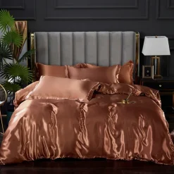 Stain Silk Duvet Cover Bedding Sets Comforter Cover with 1 Duvet Cover or Coverlet，1Sheet，2 Pillowcases for Double/Queen/King(1 Pillowcase for Twin/Single)