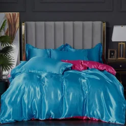 Stain Silk Duvet Cover Bedding Sets Comforter Cover with 1 Duvet Cover or Coverlet，1Sheet，2 Pillowcases for Double/Queen/King(1 Pillowcase for Twin/Single)