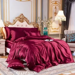 Stain Silk Duvet Cover Bedding Sets Comforter Cover with 1 Duvet Cover or Coverlet，1Sheet，2 Pillowcases for Double/Queen/King(1 Pillowcase for Twin/Single)