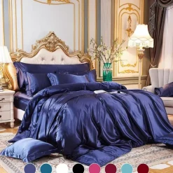 Stain Silk Duvet Cover Bedding Sets Comforter Cover with 1 Duvet Cover or Coverlet，1Sheet，2 Pillowcases for Double/Queen/King(1 Pillowcase for Twin/Single)