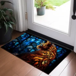 Stained Glass Cat Doormat Floor Mats Washable Rugs Kitchen Mat Non-Slip Oil Proof Rug Indoor Outdoor Mat Bedroom Decor Bathroom Mat Entrance Rug