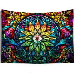 Stained Glass Mandala Wall Hanging Tapestry Wall Art Large Tapestry Mural Decor Photograph Backdrop Blanket Curtain Home Bedroom Living Room Decoration