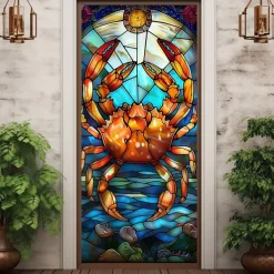 Stained Glass Seahorse Door Covers Door Tapestry Door Curtain Decoration Backdrop Door Banner for Front Door Farmhouse Holiday Party Decor Supplies