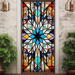 Stained Glass Stars Door Covers Mural Decor Door Tapestry Door Curtain Decoration Backdrop Door Banner Removable for Front Door Indoor Outdoor Home Room Decoration Farmhouse Decor Supplies