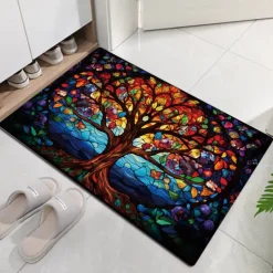 Stained Glass Tree Life Doormat Floor Mats Washable Rugs Kitchen Mat Non-Slip Oil Proof Rug Indoor Outdoor Mat Bedroom Decor Bathroom Mat Entrance Rug