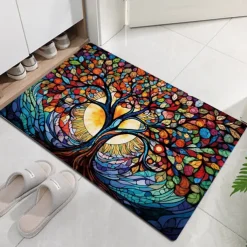 Stained Glass Tree Life Doormat Floor Mats Washable Rugs Kitchen Mat Non-Slip Oil Proof Rug Indoor Outdoor Mat Bedroom Decor Bathroom Mat Entrance Rug