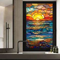 Stained Glass Window Film Colorful Window Stickers Stained Glass Electrostatic Removable Window Privacy Stained Decorative Film for Home Office