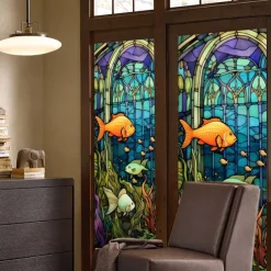 Stained Glass Window Film Colorful Window Stickers Stained Glass Electrostatic Removable Window Privacy Stained Decorative Film for Home Office