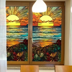 Stained Glass Window Film Colorful Window Stickers Stained Glass Electrostatic Removable Window Privacy Stained Decorative Film for Home Office