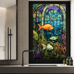 Stained Glass Window Film Colorful Window Stickers Stained Glass Electrostatic Removable Window Privacy Stained Decorative Film for Home Office