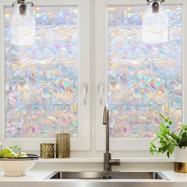 Stained Glass Window Film Rainbow Window Film Translucent Stained Glass Self Adhesive Film Static Cling Thermal Insulation Window Sticker for Home