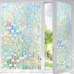 Stained Glass Window Film PVC Frosted Static Cling Rainbow Privacy Glass Film Window Privacy Sticker,Window Privacy Film Stained Glass Rainbow Clings Window Tinting Film for Home Bathroom