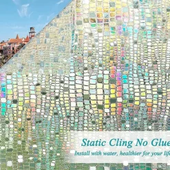 Stained Glass Window Film PVC Frosted Static Cling Rainbow Privacy Glass Film Window Privacy Sticker,Window Privacy Film Stained Glass Rainbow Clings Window Tinting Film for Home Bathroom